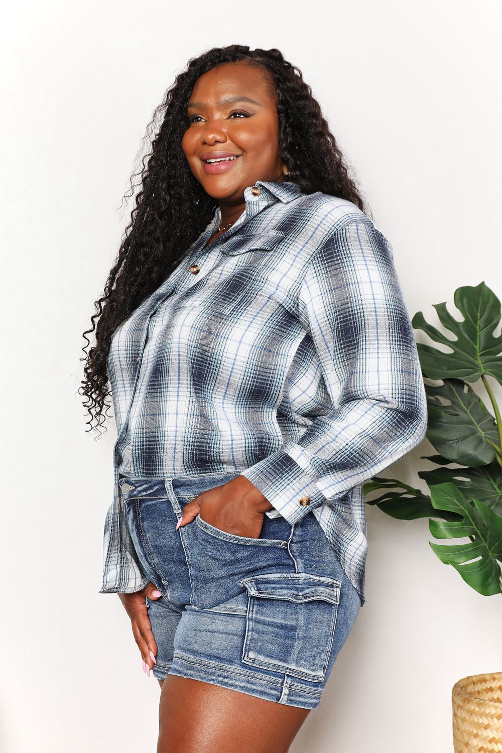 Plaid Button-Front Relaxed Shirt