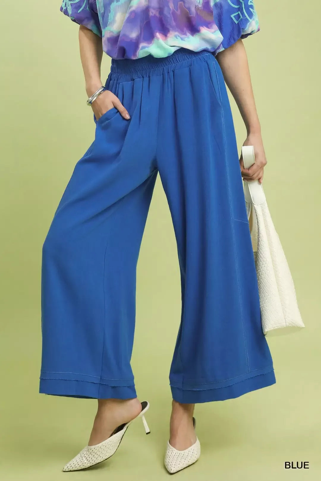Cobalt Horizon Elastic-Waist Wide-Leg Pants