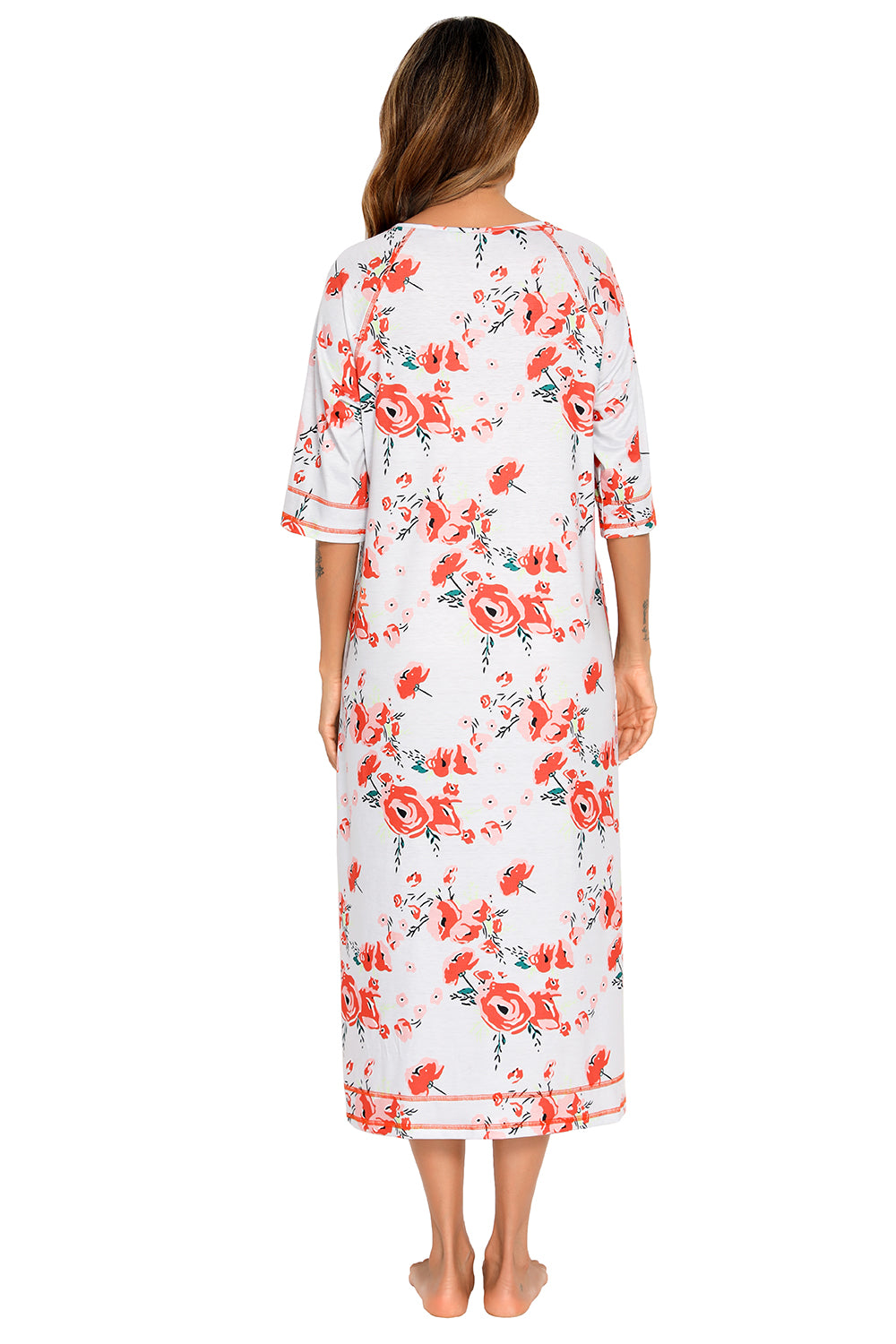 Printed Slit Night Dress with Pockets, back view
