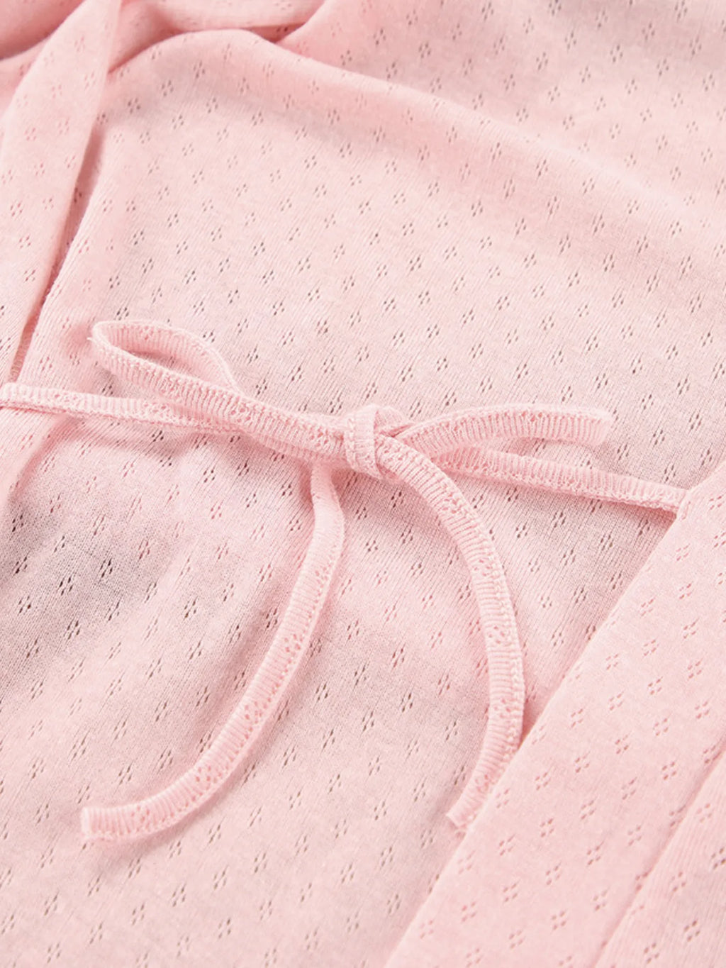 Close up of the tie waist on the pink Tie Waist Kimono Sleeve Lounge Nightgown