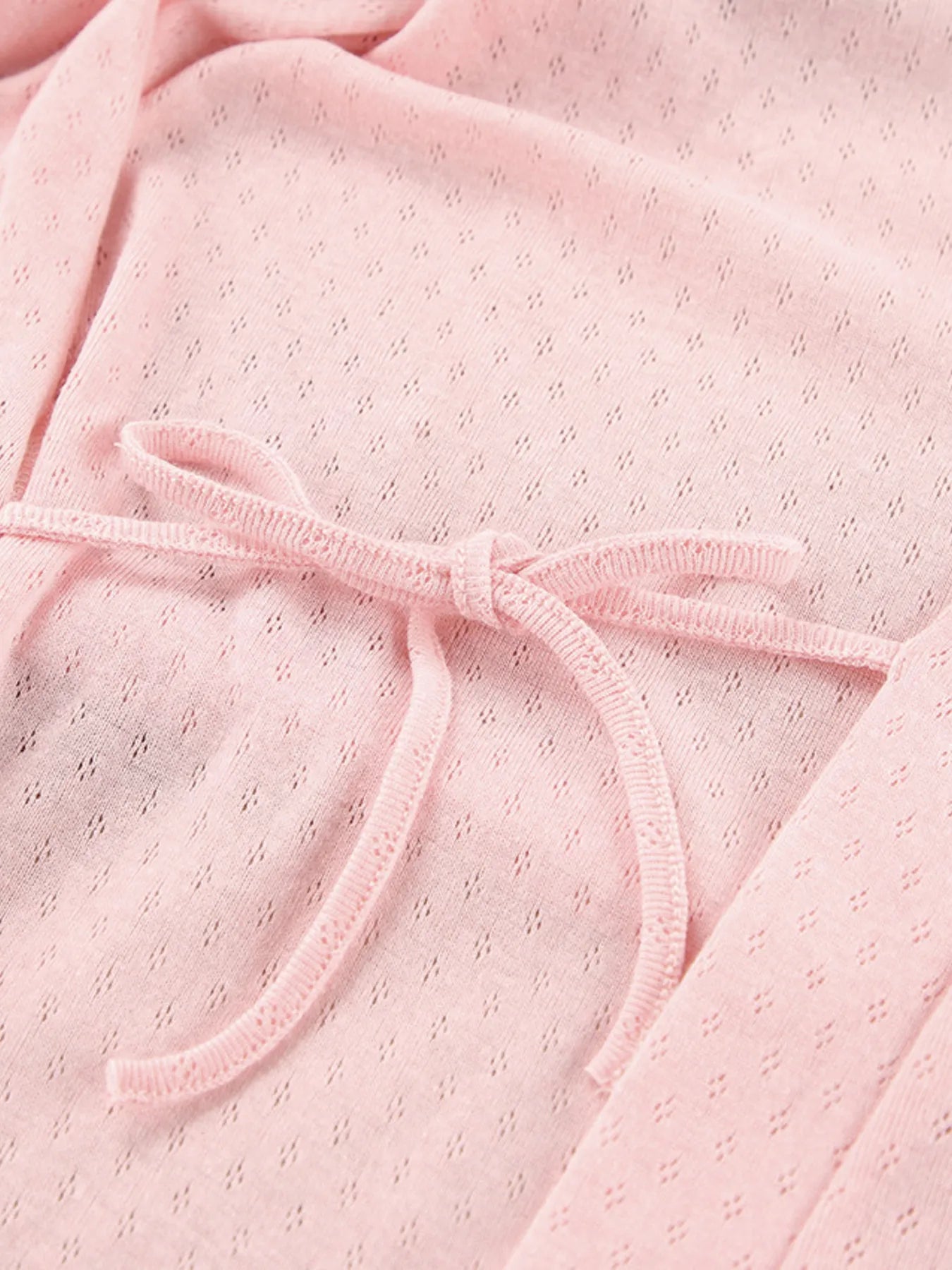 Close up of the tie waist on the pink Tie Waist Kimono Sleeve Lounge Nightgown