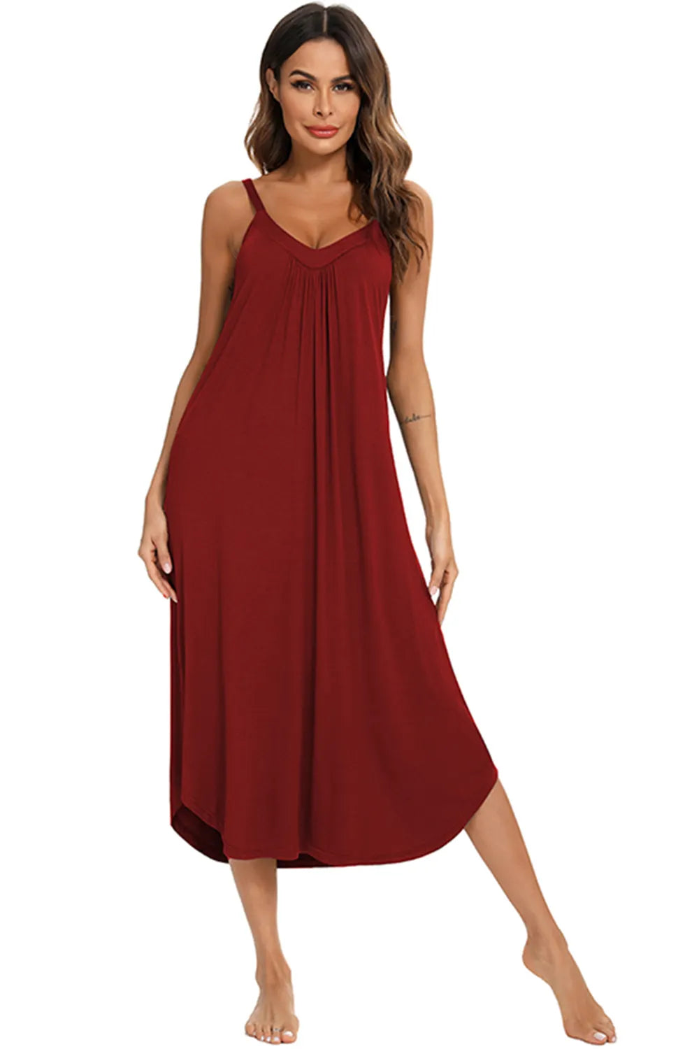 V-Neck Midi Lounge Dress in red