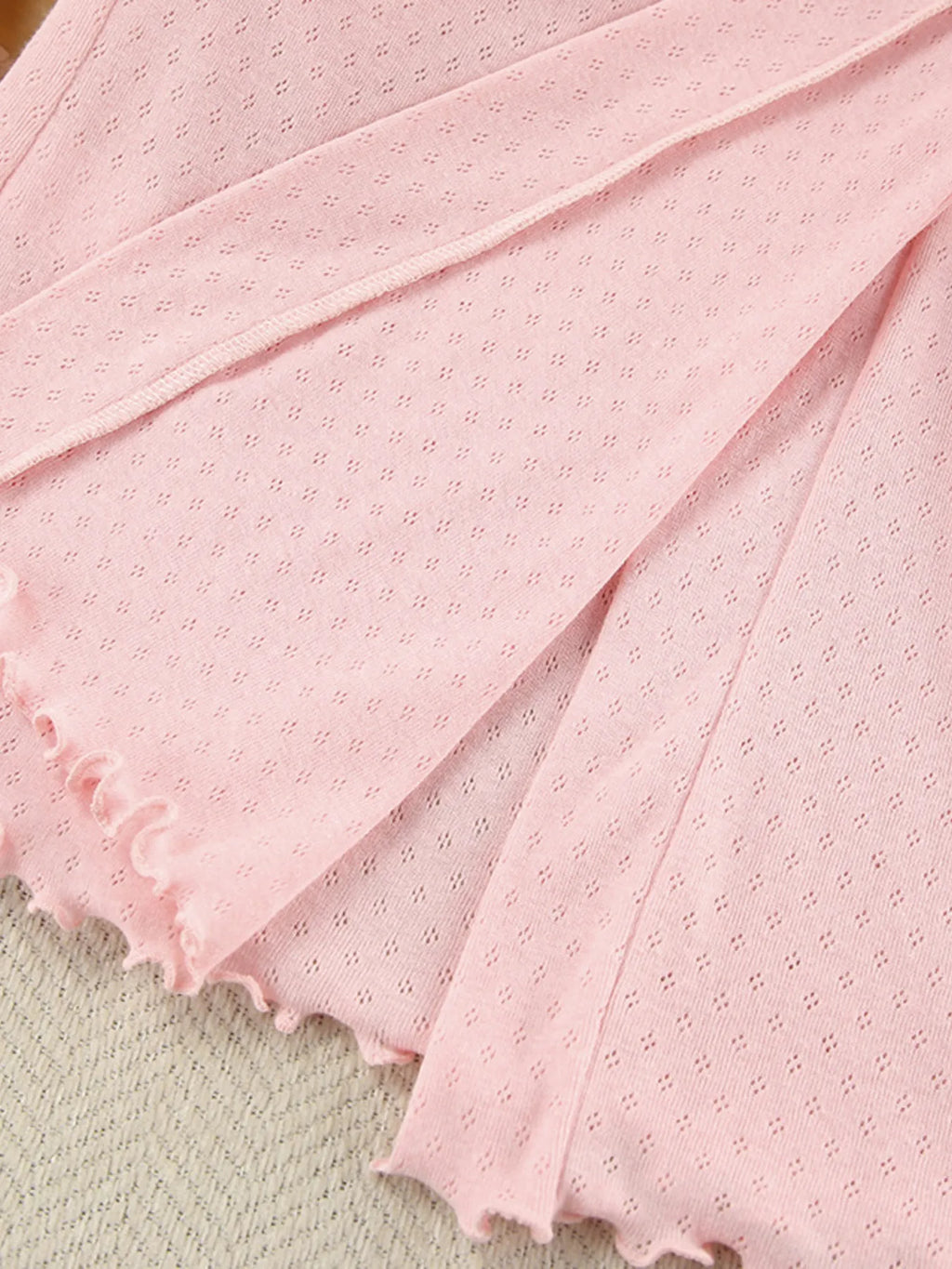 Close up of the pink Tie Waist Kimono Sleeve Lounge Nightgown fabric