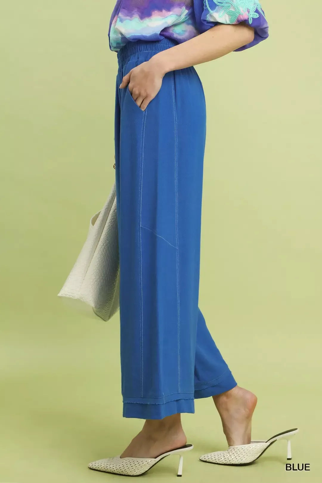Cobalt Horizon Elastic-Waist Wide-Leg Pants