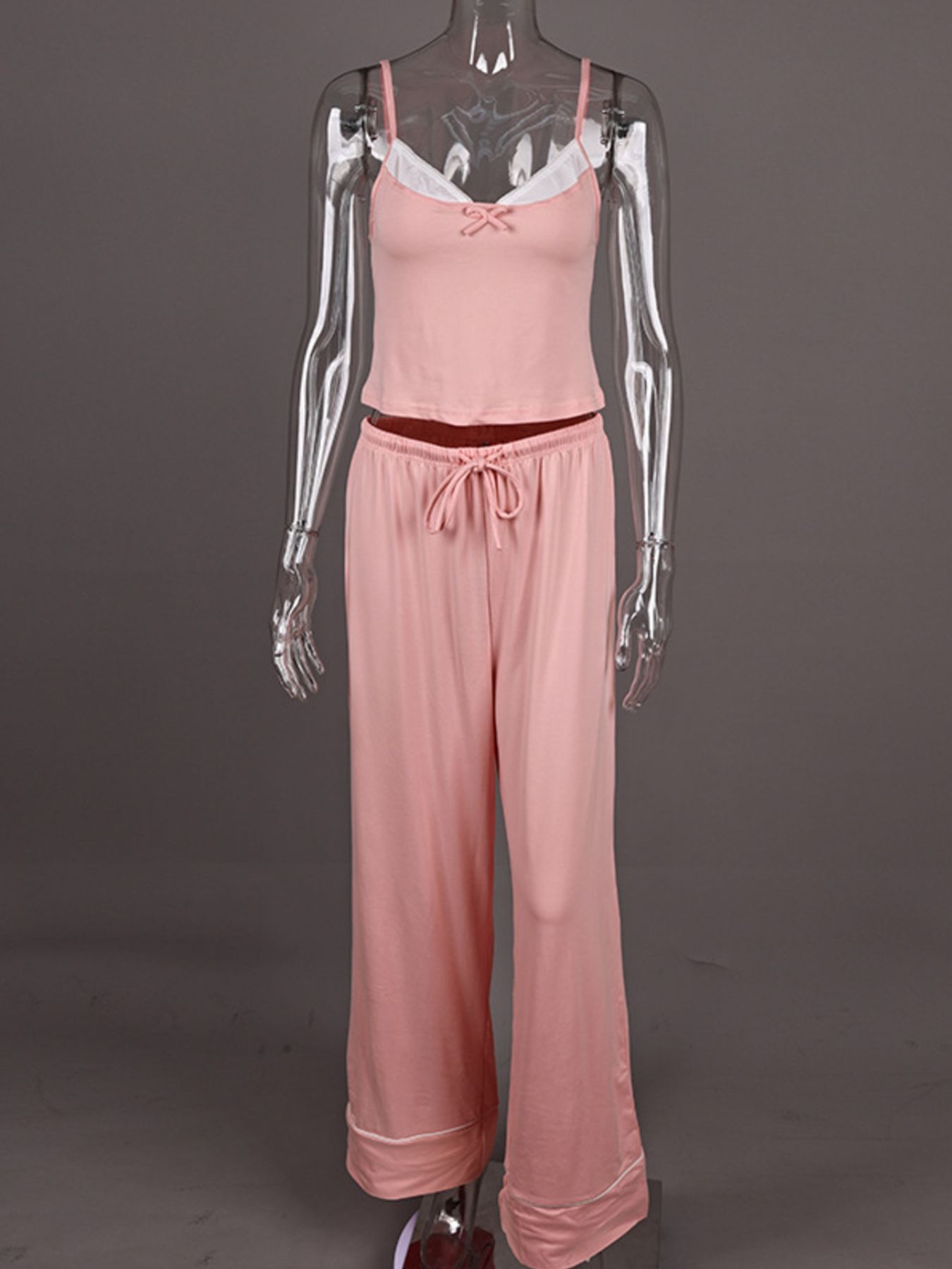 Lace Trim Cami & Pants Lounge Set in pink on a mannequin