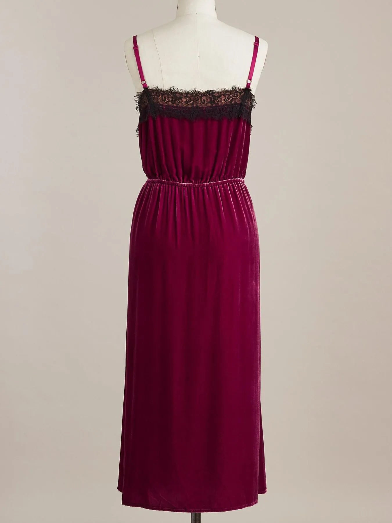 Velvet Cami Lounge Dress with Lace Trim, back view