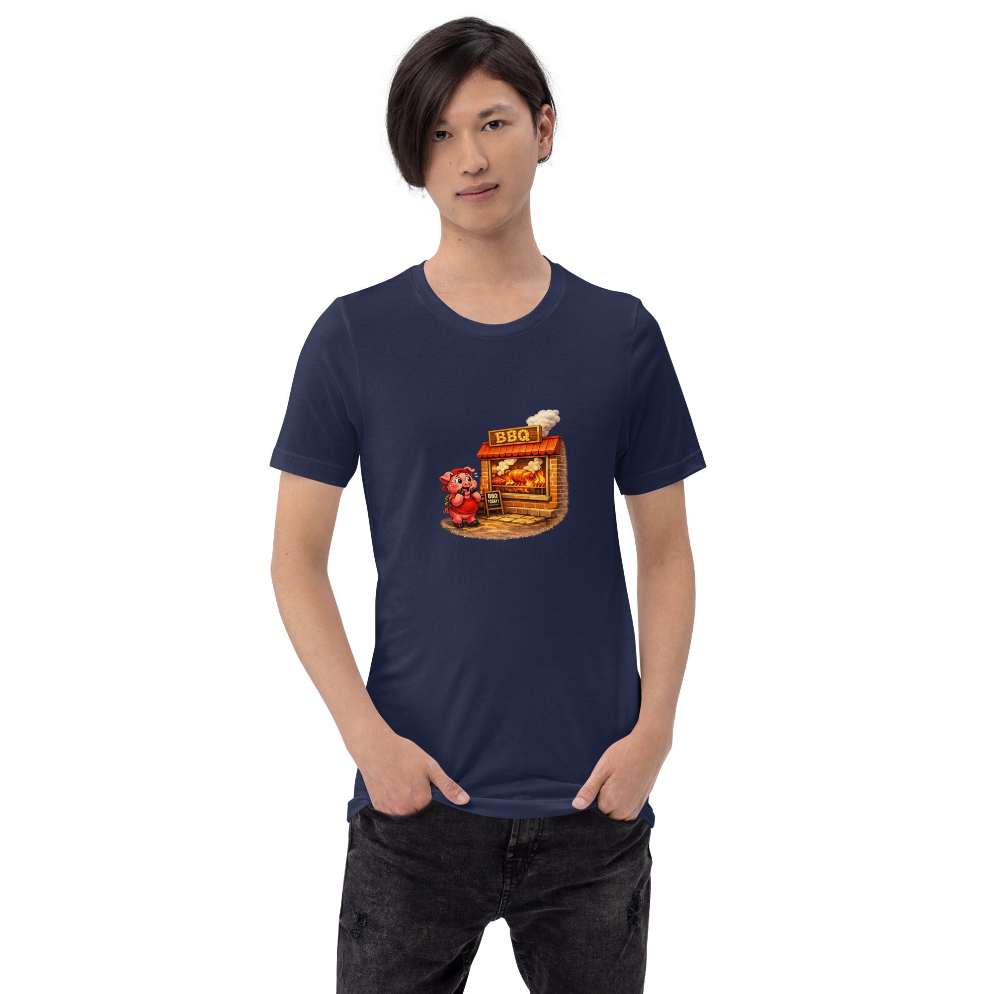 Pig & BBQ Graphic Tee on a person
